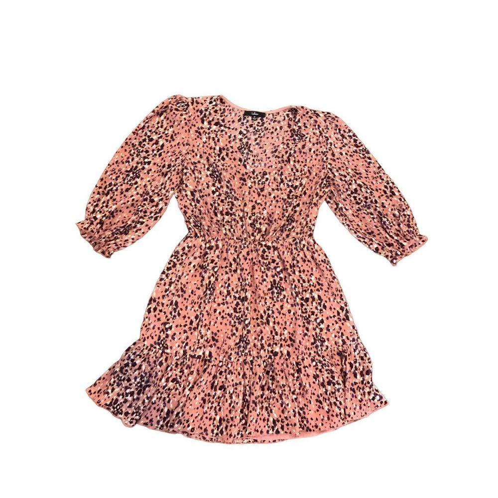 #Lulus pink & purple animal print button down ruffle #dress. Lightweight. 3/4 le